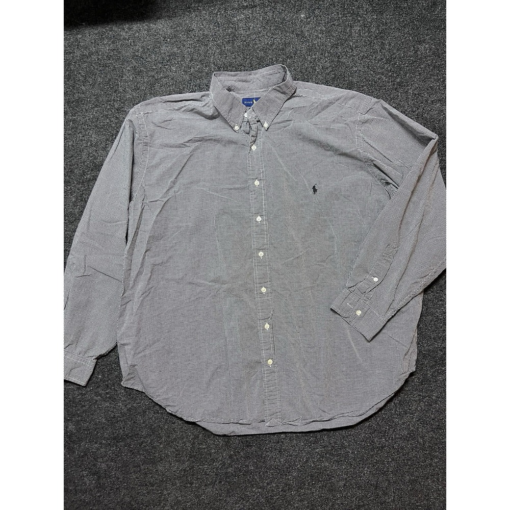 Ralph Lauren Shirt Mens 2X Big Black White Gingham Cotton Button Down Pony